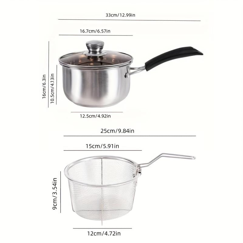Set of 2 Stainless Steel Milk Pot Filter Basket for Pasta and Fried Food