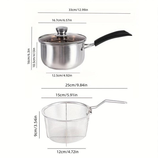 Set of 2 Stainless Steel Milk Pot Filter Basket for Pasta and Fried Food