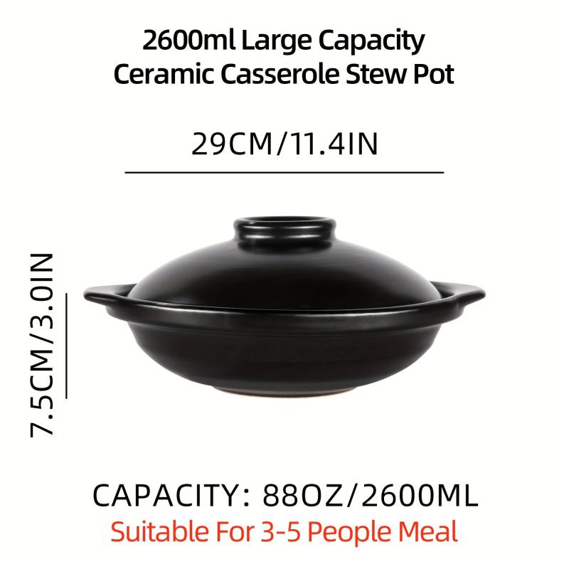 Ceramic Stew Pot Clay Cooking Shallow Pot with Lid Stovetop Hot Pot