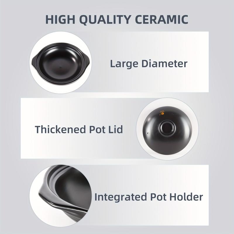 Ceramic Stew Pot Clay Cooking Shallow Pot with Lid Stovetop Hot Pot