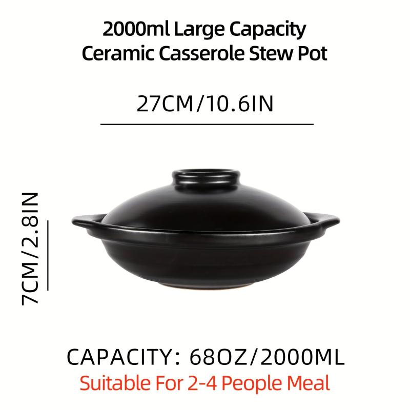 Ceramic Stew Pot Clay Cooking Shallow Pot with Lid Stovetop Hot Pot