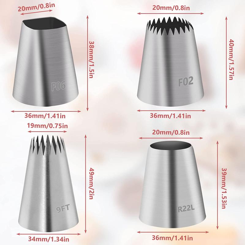 4Pcs Large Piping Tips Set Cake Decorating Icing Tip Nozzles Kit