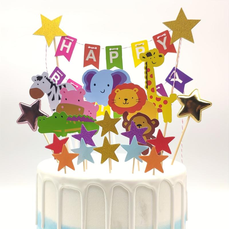 Happy Birthday Cake Pull Flag Glitter Party Decoration Kit