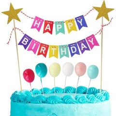Happy Birthday Cake Pull Flag Glitter Party Decoration Kit
