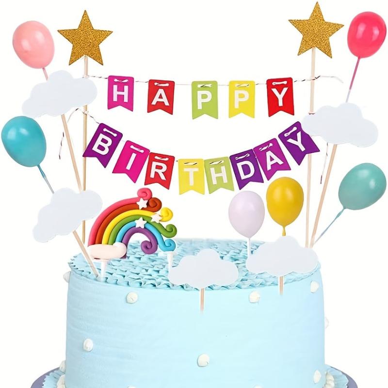 Happy Birthday Cake Pull Flag Glitter Party Decoration Kit