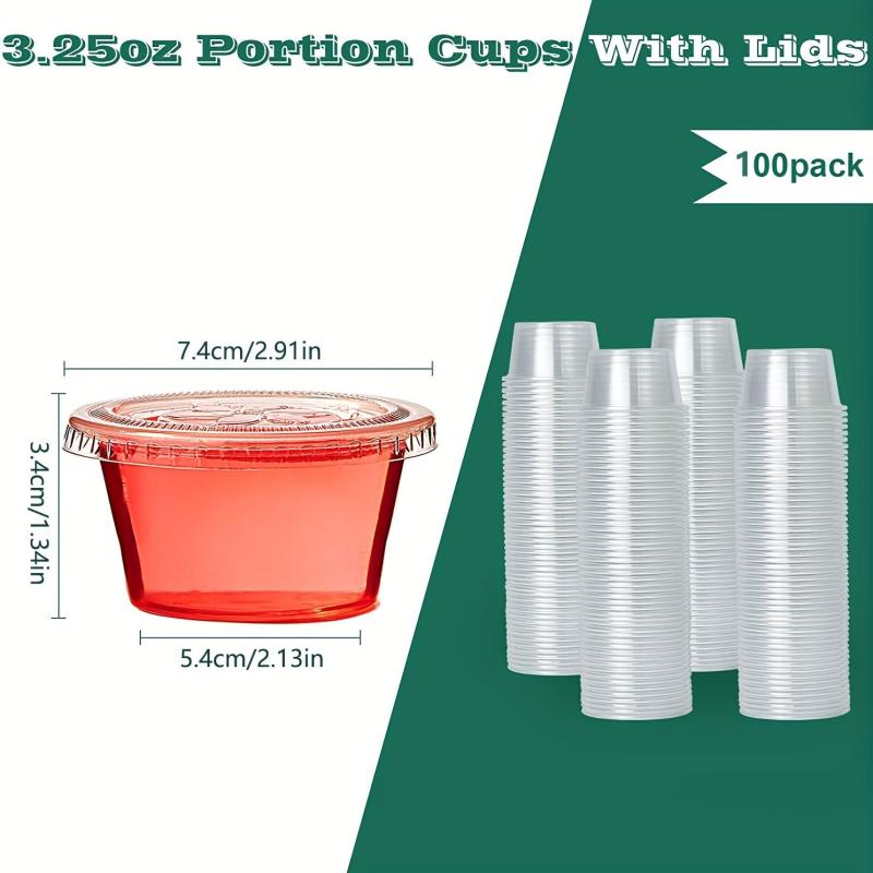 100pcs Disposable Portion Cups with Lids 2oz 3 25oz 5 5oz