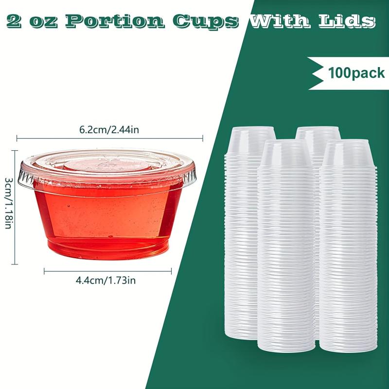100pcs Disposable Portion Cups with Lids 2oz 3 25oz 5 5oz