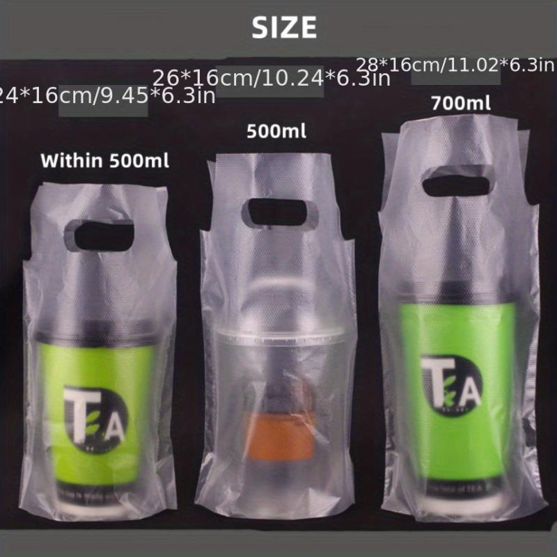 100PCS Clear Handle Drink Bags for Take Out Cup Holder