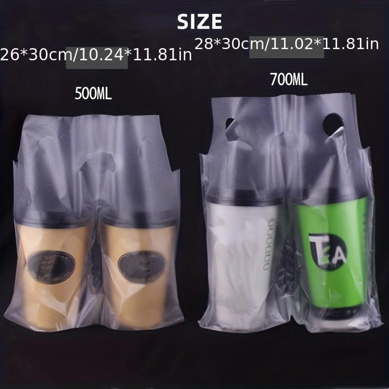 100PCS Clear Handle Drink Bags for Take Out Cup Holder