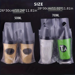 100PCS Clear Handle Drink Bags for Take Out Cup Holder