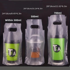 100PCS Clear Handle Drink Bags for Take Out Cup Holder