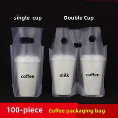 100PCS Clear Handle Drink Bags for Take Out Cup Holder