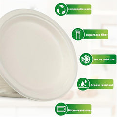 124pcs Compostable Heavy Duty Plates - Eco Friendly Disposable Bagasse Plate