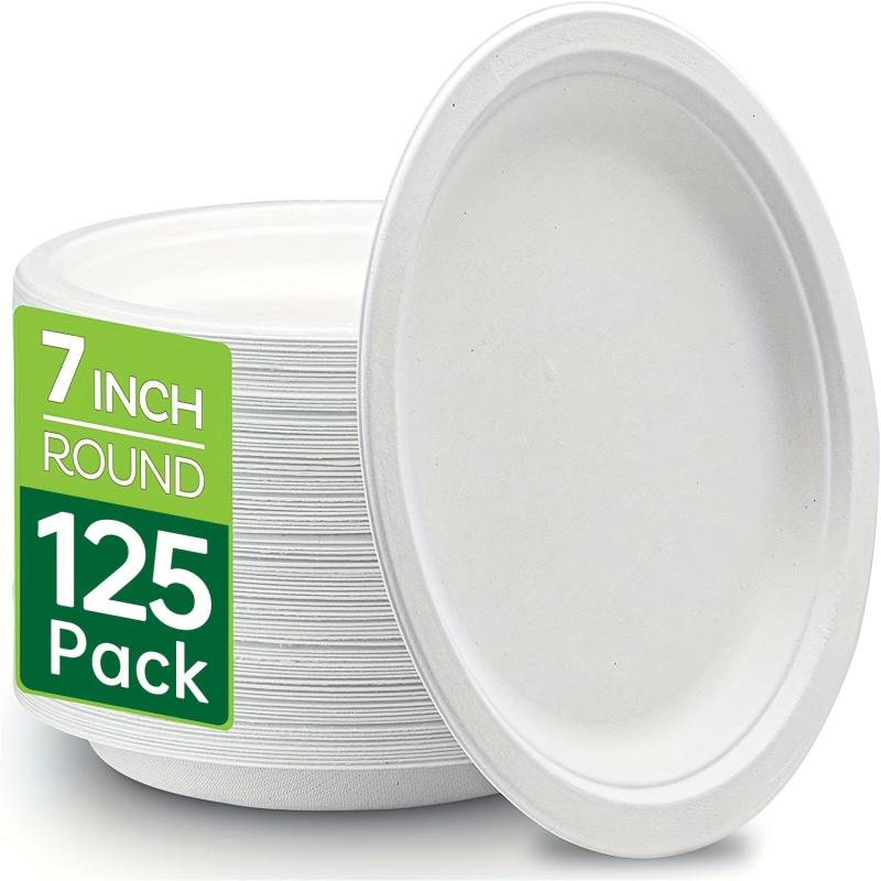 124pcs Compostable Heavy Duty Plates - Eco Friendly Disposable Bagasse Plate