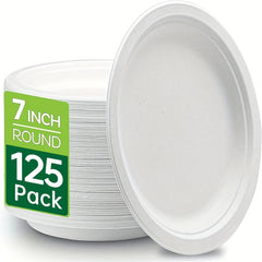 124pcs Compostable Heavy Duty Plates - Eco Friendly Disposable Bagasse Plate