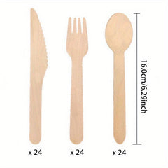 72pcs Wooden Disposable Cutlery Set for Picnic Takeaway Commercial Tableware