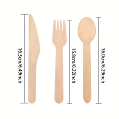 72pcs Wooden Disposable Cutlery Set for Picnic Takeaway Commercial Tableware