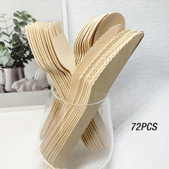 72pcs Wooden Disposable Cutlery Set for Picnic Takeaway Commercial Tableware