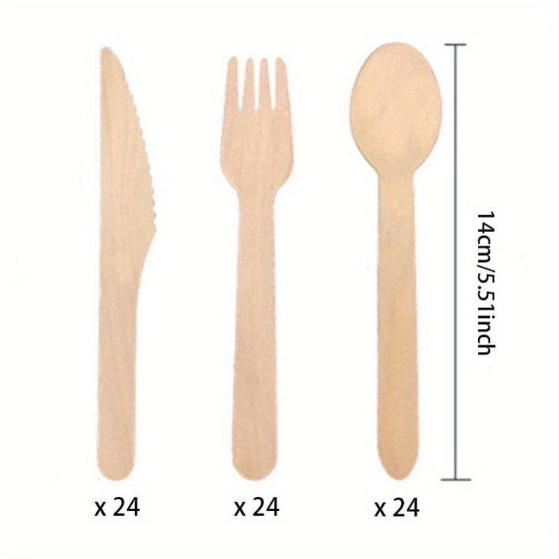 72pcs Wooden Disposable Cutlery Set for Picnic Takeaway Commercial Tableware
