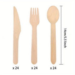 72pcs Wooden Disposable Cutlery Set for Picnic Takeaway Commercial Tableware