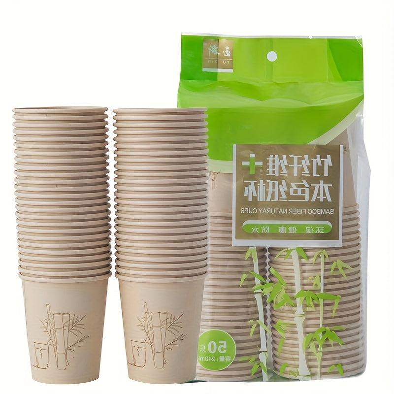 50pcs Fiber Disposable Cup 9 Oz Bamboo Pattern Paper Cup Household Business
