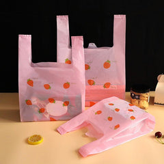 20pcs Pink Strawberry Plastic Packaging Shopping Vest Bag