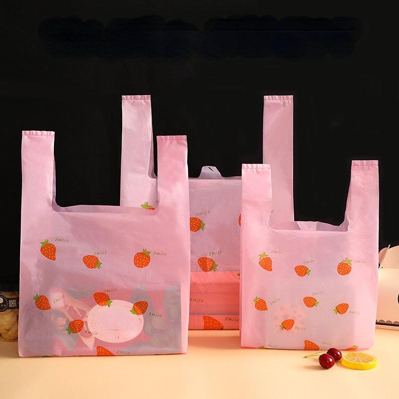 20pcs Pink Strawberry Plastic Packaging Shopping Vest Bag