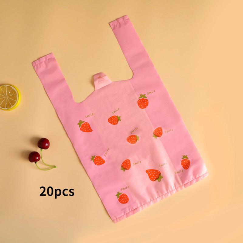 20pcs Pink Strawberry Plastic Packaging Shopping Vest Bag