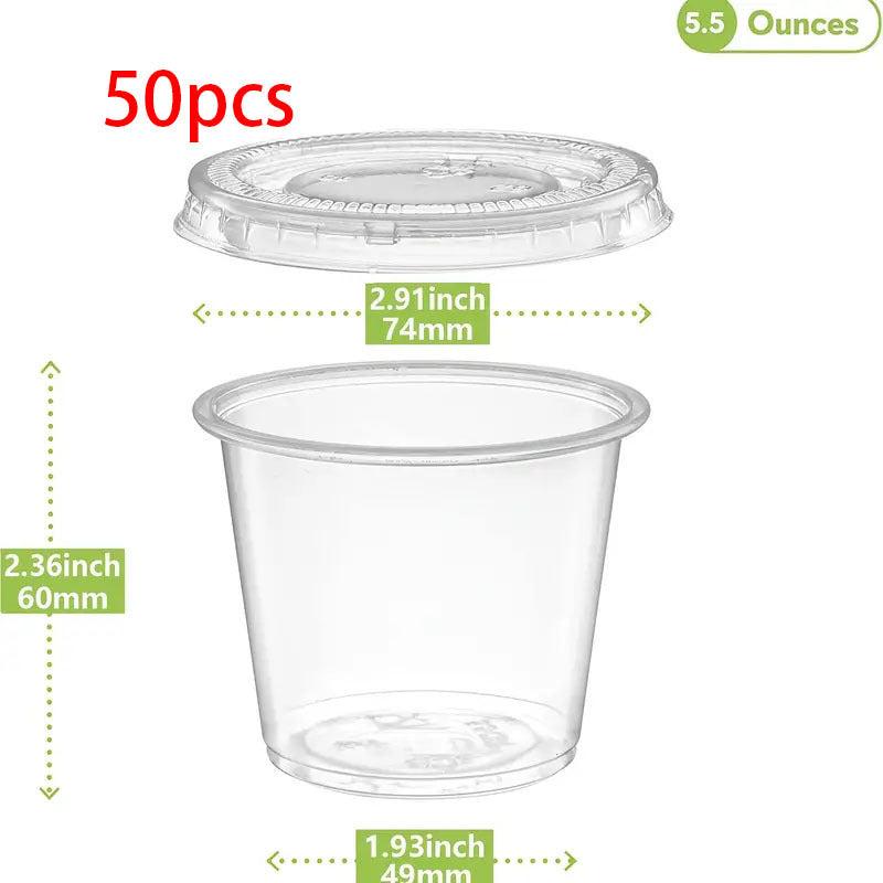 50-100pcs Disposable Plastic Portion Cups Set With Lids - 1oz 2oz 5oz Clear