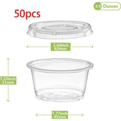 50-100pcs Disposable Plastic Portion Cups Set With Lids - 1oz 2oz 5oz Clear