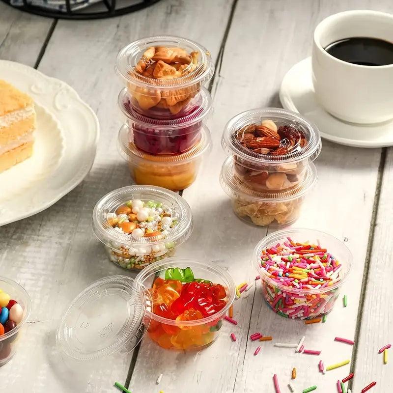 50-100pcs Disposable Plastic Portion Cups Set With Lids - 1oz 2oz 5oz Clear