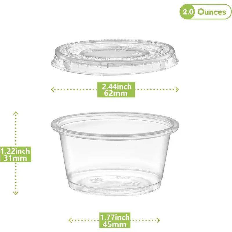 50-100pcs Disposable Plastic Portion Cups Set With Lids - 1oz 2oz 5oz Clear