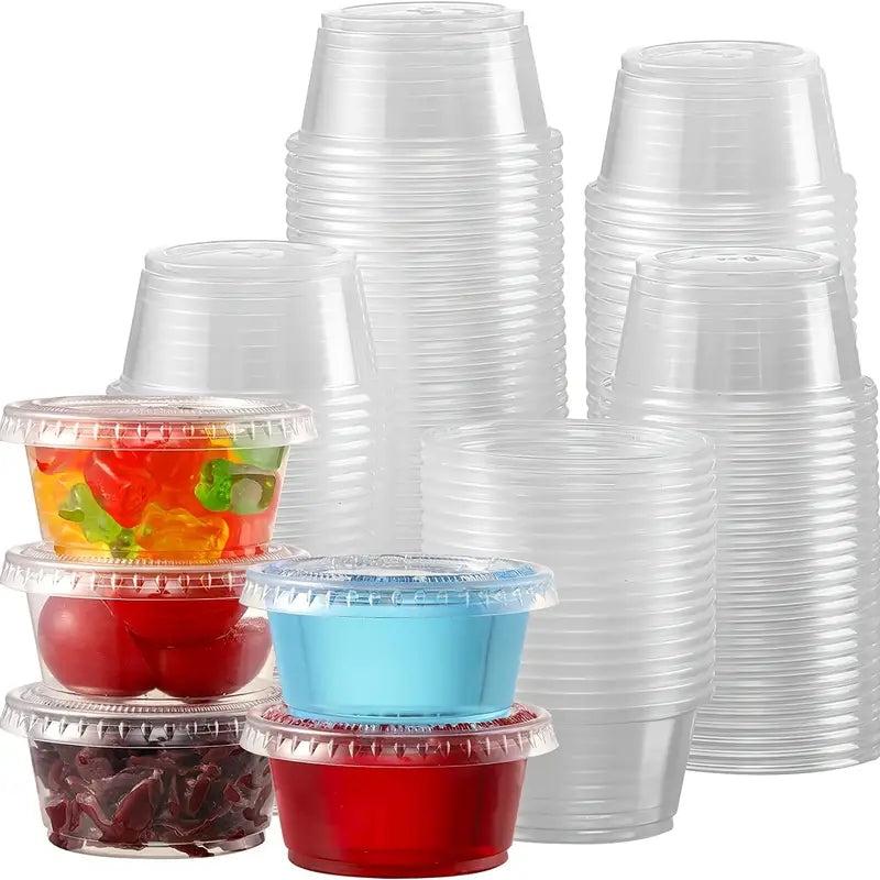 50-100pcs Disposable Plastic Portion Cups Set With Lids - 1oz 2oz 5oz Clear