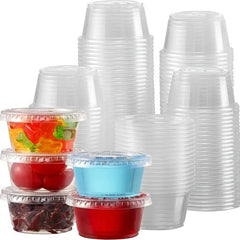 50-100pcs Disposable Plastic Portion Cups Set With Lids - 1oz 2oz 5oz Clear