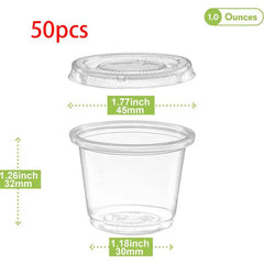 50-100pcs Disposable Plastic Portion Cups Set With Lids - 1oz 2oz 5oz Clear