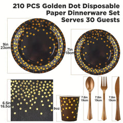 Golden Dot Party Supplies for 30 Guests, 210 pcs