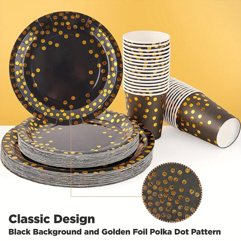 Golden Dot Party Supplies for 30 Guests, 210 pcs