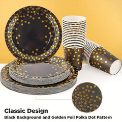 Golden Dot Party Supplies for 30 Guests, 210 pcs