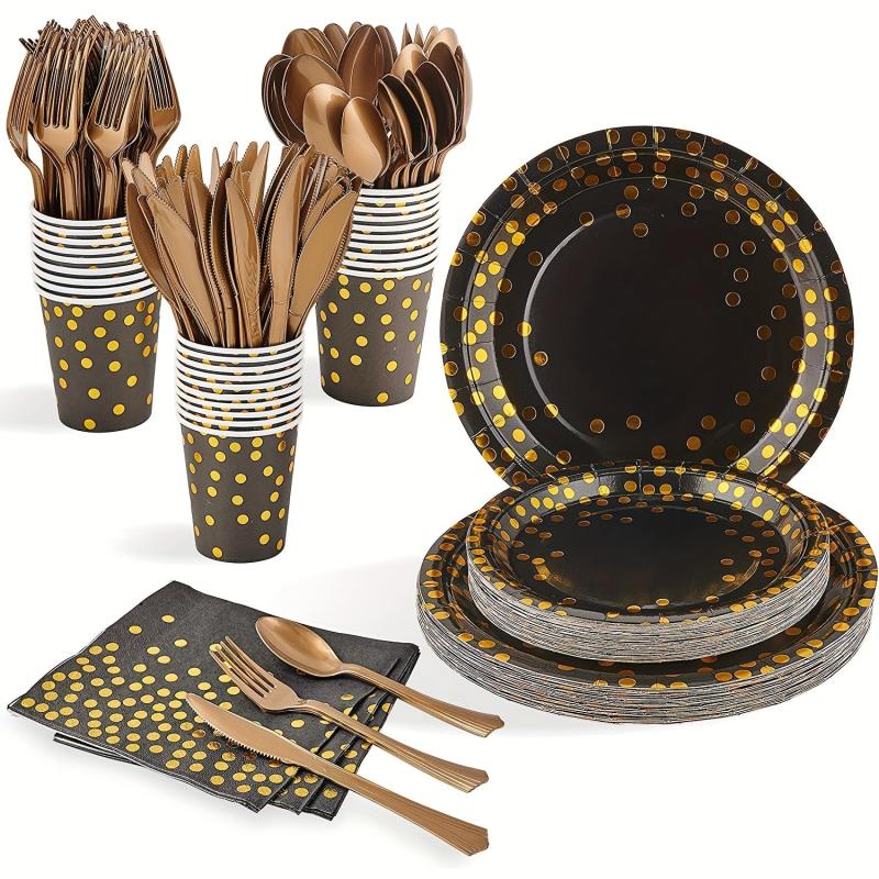 Golden Dot Party Supplies for 30 Guests, 210 pcs