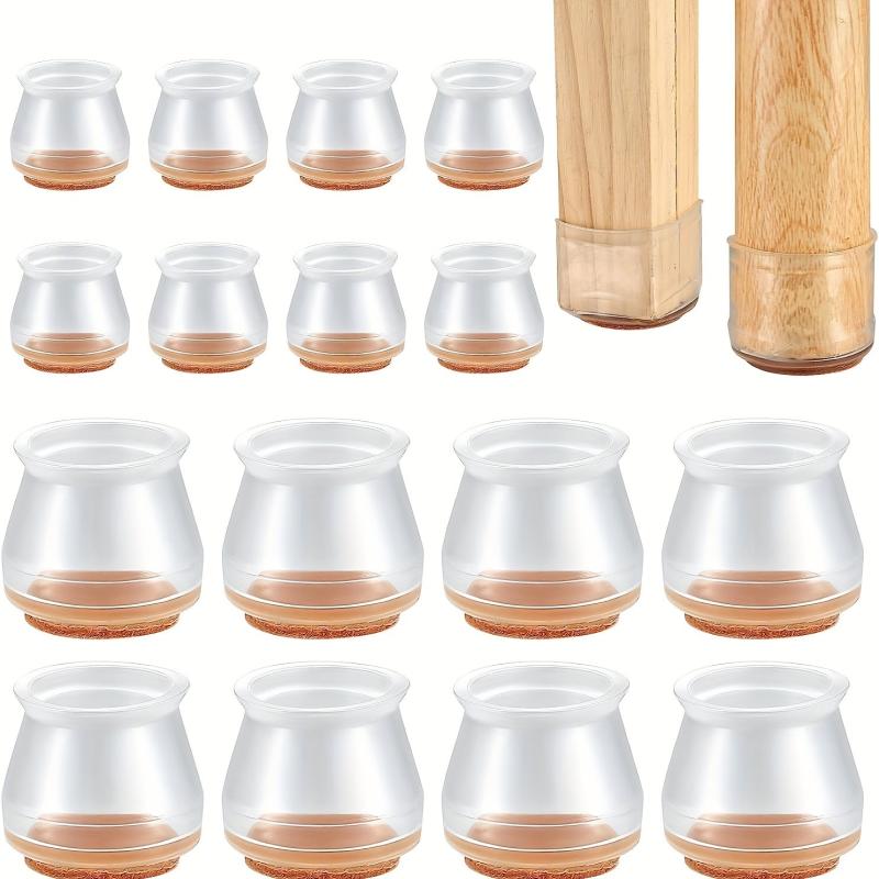 16 Pcs Chair Leg Floor Protectors PVC Felt Clear Furniture Pads Chair Leg Covers