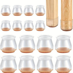 16 Pcs Chair Leg Floor Protectors PVC Felt Clear Furniture Pads Chair Leg Covers
