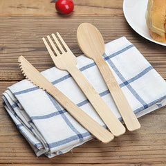 Bamboo Spoon Fork Cutlery Set - 24 36pcs Disposable Natural Tableware