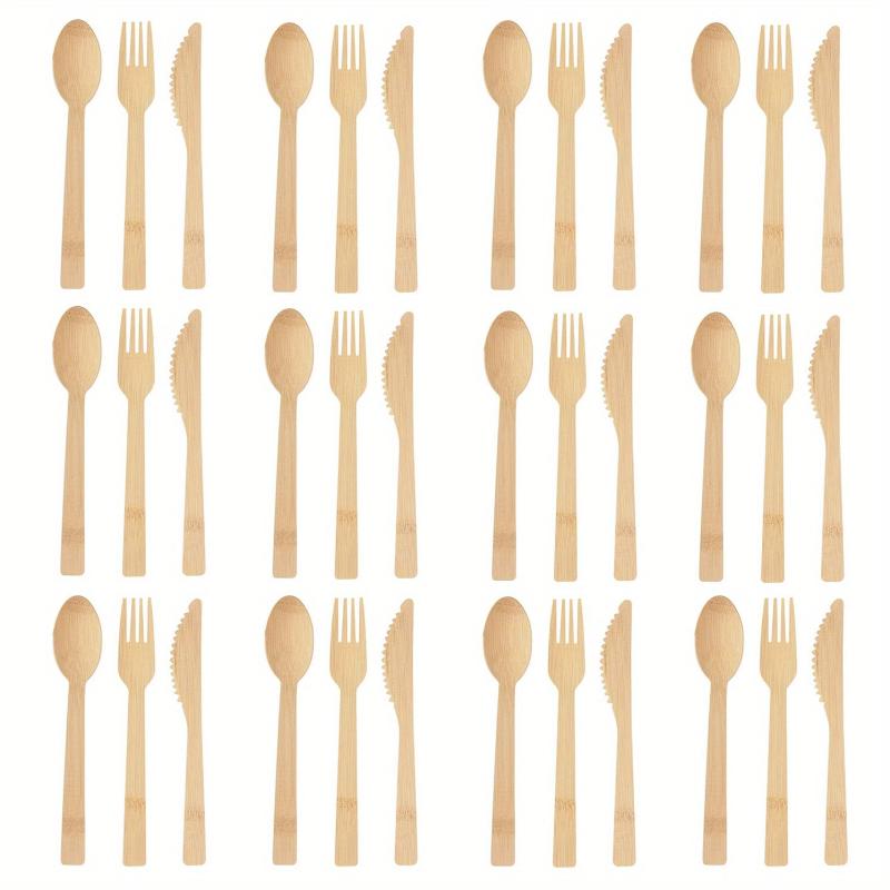 Bamboo Spoon Fork Cutlery Set - 24 36pcs Disposable Natural Tableware
