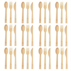 Bamboo Spoon Fork Cutlery Set - 24 36pcs Disposable Natural Tableware