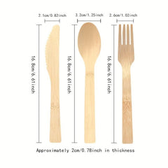 Bamboo Spoon Fork Cutlery Set - 24 36pcs Disposable Natural Tableware