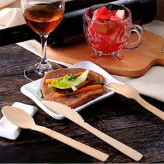 Bamboo Spoon Fork Cutlery Set - 24 36pcs Disposable Natural Tableware