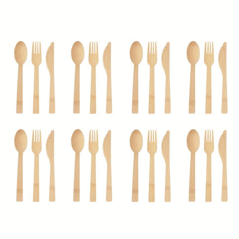 Bamboo Spoon Fork Cutlery Set - 24 36pcs Disposable Natural Tableware