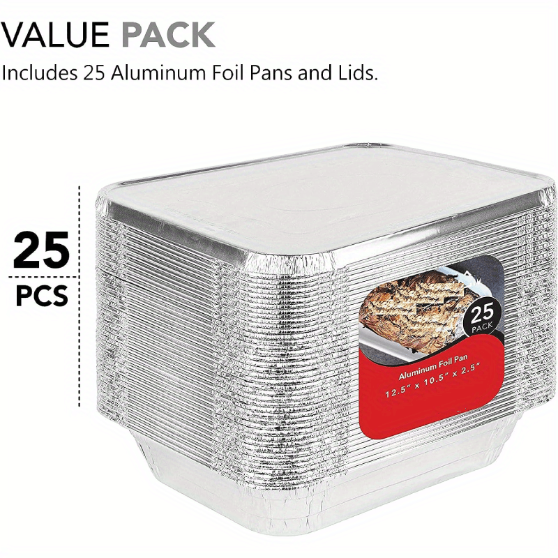 25pcs 32x26 6x6cm Covered Flat Bottom Pan Aluminum Foil Pan With Lid