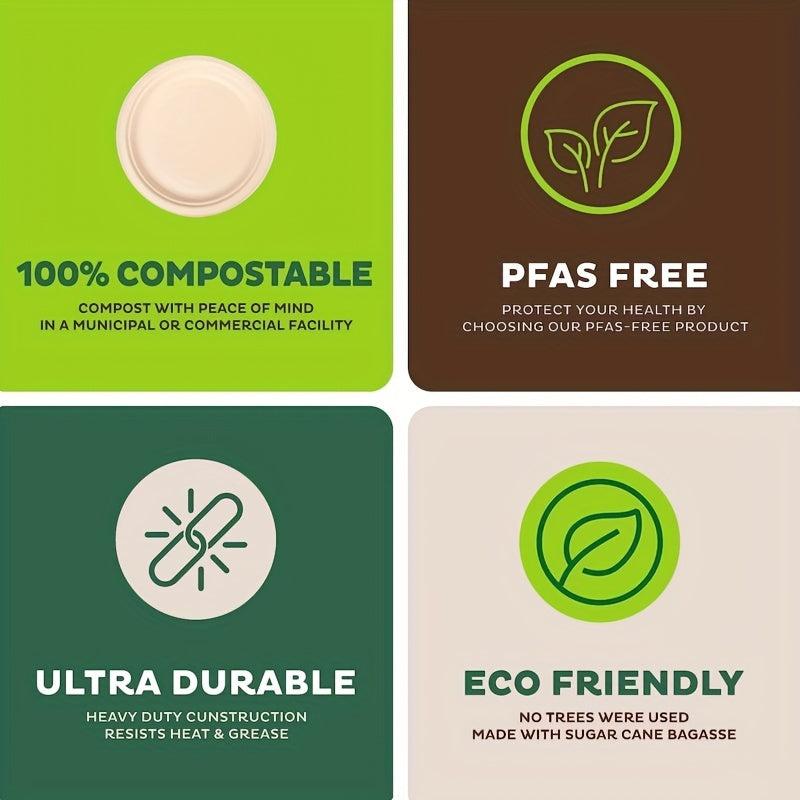 50pcs 17.78cm Eco-Friendly Disposable Sugarcane Pulp Paper Dishes