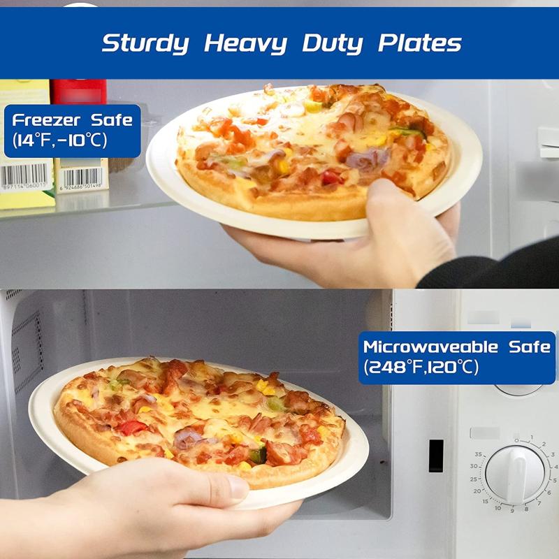 50pcs 17.78cm Eco-Friendly Disposable Sugarcane Pulp Paper Dishes